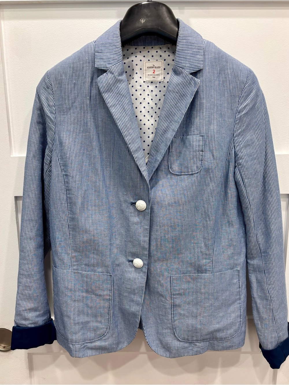 GAP Academy Blazer Blue / White Striped Cotton Polka Dot Interior Academia